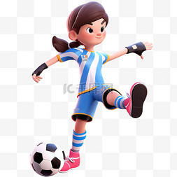 踢足球立体图片_亚运会3D人物竞技比赛蓝衣女子踢