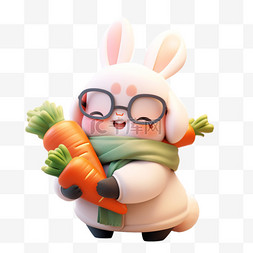 兔子卡通3d图片_可爱卡通兔子吃胡萝卜3d元素