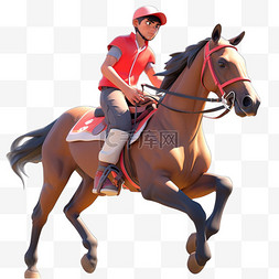 亚运会3D人物竞技比赛骑马红衣男