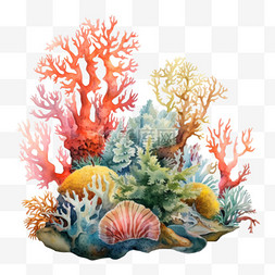 水彩美丽珊瑚礁免扣元素