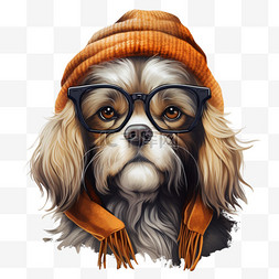 卡通衣服狗狗图片_戴着眼镜的衣服的狗