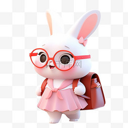 可爱的白兔图片_可爱卡通兔子背着书包元素3d
