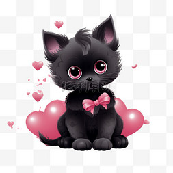 带粉图片_带粉红心的黑猫
