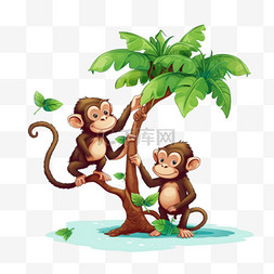 上传资料插画图片_猴子把朋友上传到树上