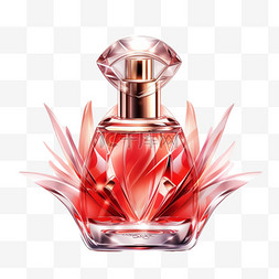 香水瓶logo图片_红色花瓣香水瓶写实元素装饰图案