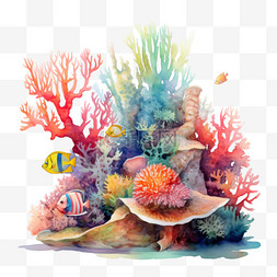 水彩金鱼珊瑚礁免扣元素