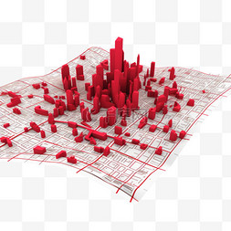红色地图指针图片_折叠城市地图上的红色方向指针