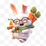 可爱兔子3d元素吃胡萝卜卡通