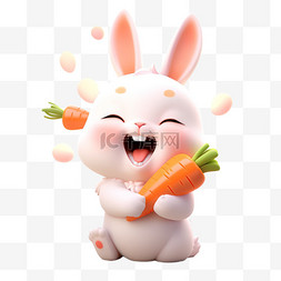 克莱因蓝动物图片_可爱兔子元素吃胡萝卜卡通3d