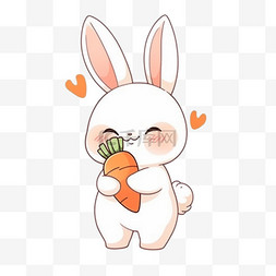手绘兔子png图片_卡通元素可爱兔子胡萝卜手绘