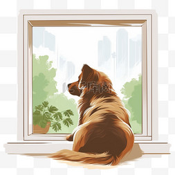 手绘窗台图片_狗在窗台上等主人