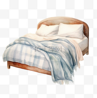 大圆床图片素材_水彩单人床铺免扣元素