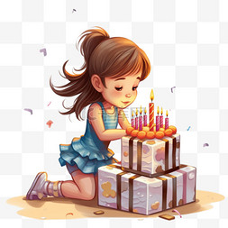 在生日蛋糕上吹蜡烛的女孩