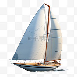 船木制白色帆船写实AI元素装饰图