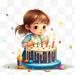 生日蛋糕的图片_在生日蛋糕上吹蜡烛的女孩