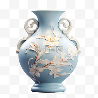 蓝色花瓶花朵瓶身写实ai元素装饰图案