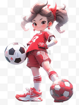 运动会踢足球的女孩3D形象手绘