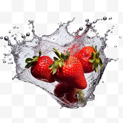 飞溅水花图片_草莓和水的创意元素水花飞溅水果