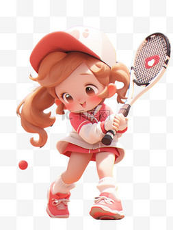 运动会打网球的可爱小女孩3D人物