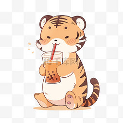 小老虎图片_夏季可爱的老虎喝着冷饮卡通元素