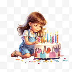 在生日蛋糕上吹蜡烛的女孩