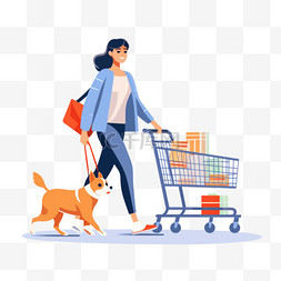 店里图片_现在购物短信和狗在店里散步