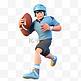 亚运会3D人物竞技比赛蓝头盔男人打橄榄球