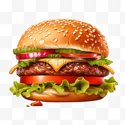 汉堡牛肉饼图片_美食汉堡蔬菜牛肉饼写实AI元素装