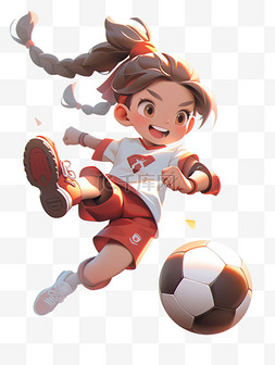运动会踢足球的可爱女孩3D人物手