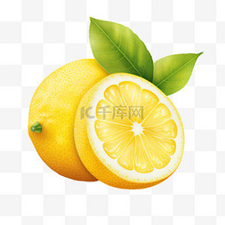 橘红切片图片_柠檬水果切片带叶子写实AI元素装