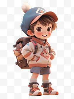 卡通3d学生图片_背书包上学的可爱小男孩3D形象