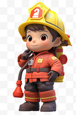 卡通元素儿童消防员3d