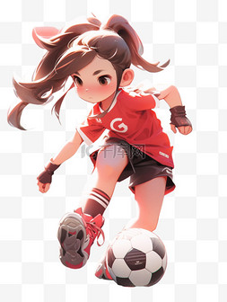 运动会踢足球的可爱女孩3D人物形