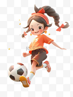 踢足球的可爱女孩3D人物形象手绘