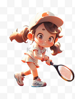 打网球的女孩图片_运动会打网球的可爱小女孩3D