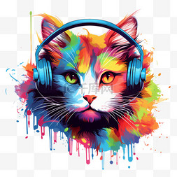 听音乐卡通的图片_听音乐的猫