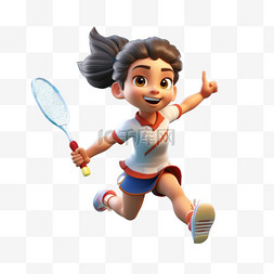 羽毛球卡通图片_3D亚运会比赛人物女子羽毛球