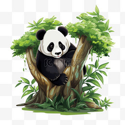 树下卡通图片_熊猫在树下