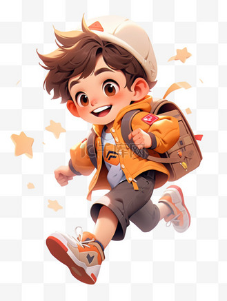 季背书包上学的可爱小男孩卡通个人vip和企业vip免费下载免抠元素认真