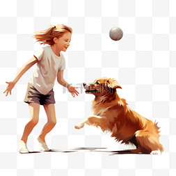 向狗扔球的女孩