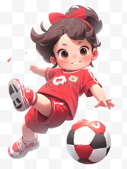 运动会踢足球的女孩3D人物手绘