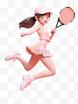 打网球的女孩图片_运动会打网球的可爱小女孩3D人物