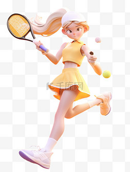 可爱运动人物图片_运动会打网球的可爱小女孩人物形