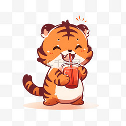 小老虎背景图片_夏季可爱的卡通手绘老虎喝着冷饮