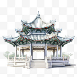 中式装饰图案图片_白色亭子庭楼中国风写实AI元素装