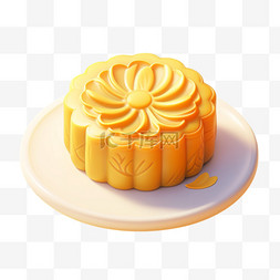 黄色背景背景图片_中秋节月饼3d元素糕点