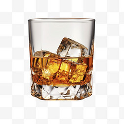 酒盒图案图片_威士忌半杯酒杯冰块写实元素装饰