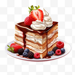 多层几何图片_草莓蓝莓奶油蛋糕多层写实元素装