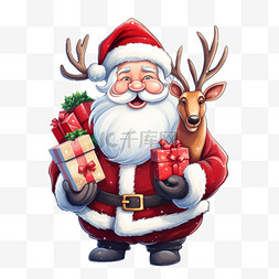 圣诞快乐，带着一袋驯鹿礼物在圣