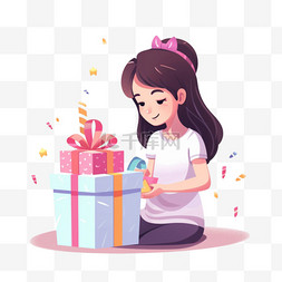 一个女孩打开礼物的生日快乐短信